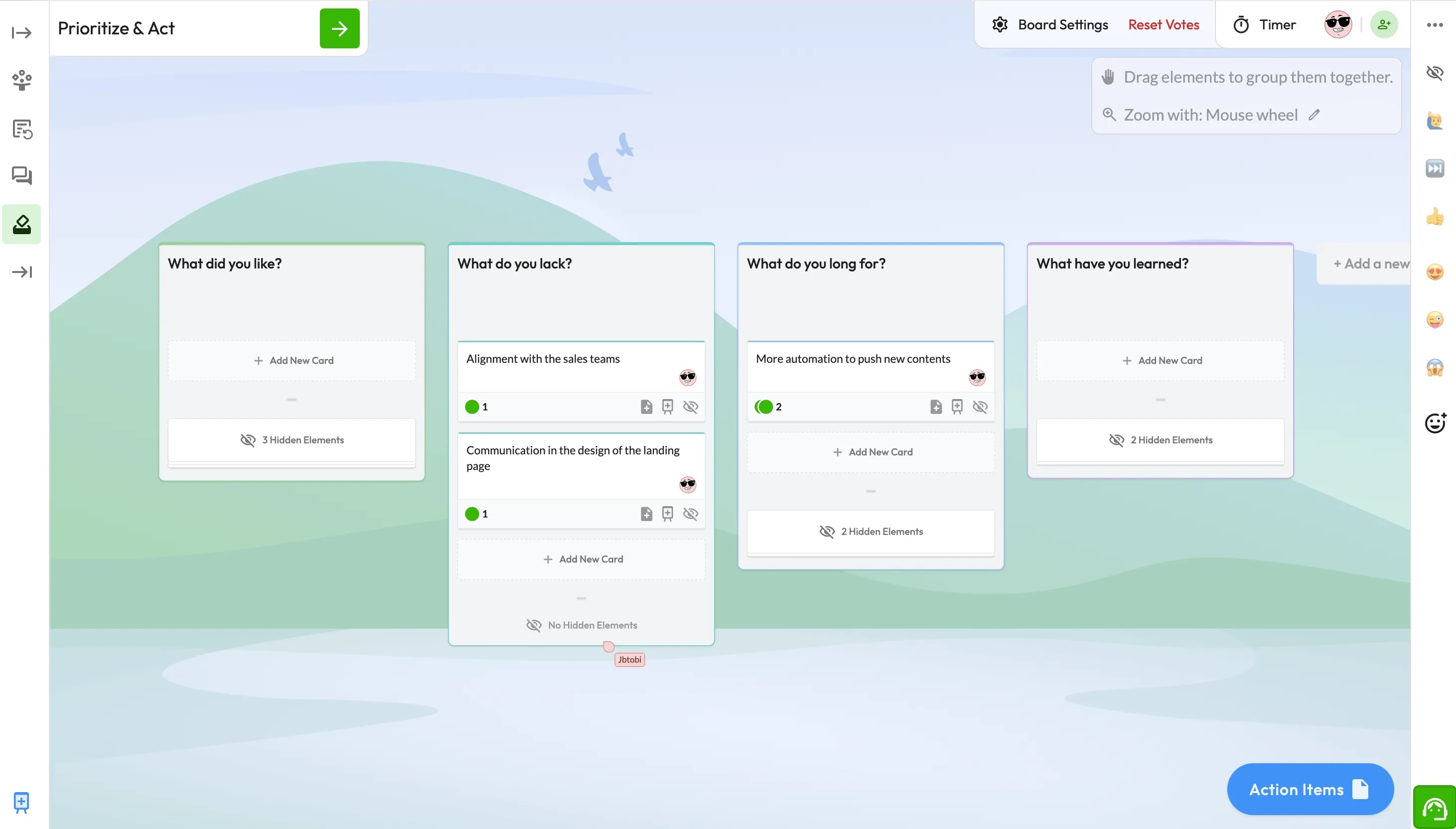 Sprint Retrospective four quadrants prioritized - Screenshot Echometer