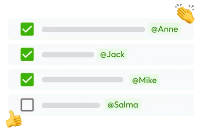 List with team members and emojis