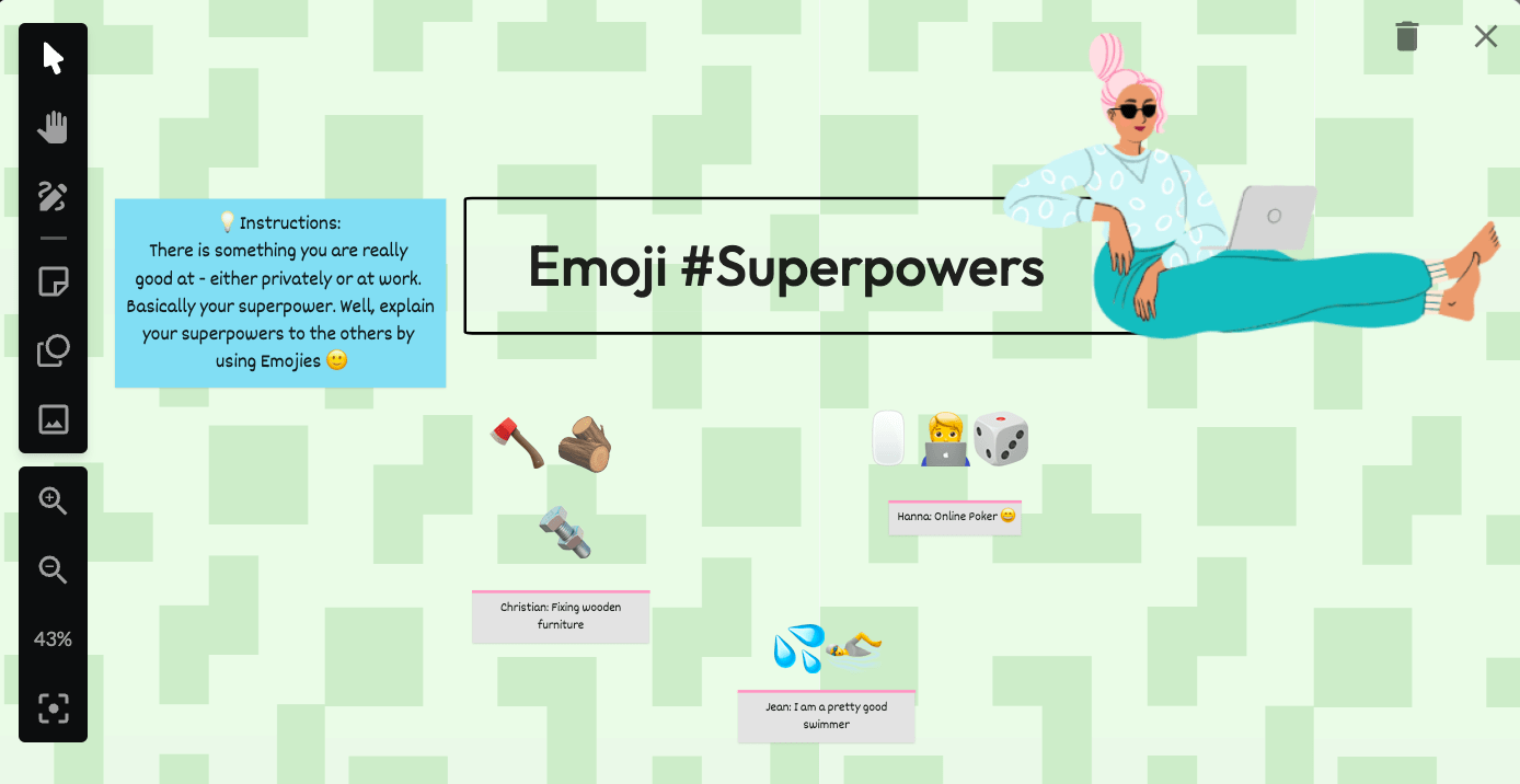retrospective virtual games icebreaker echometer emoji supwerpowers