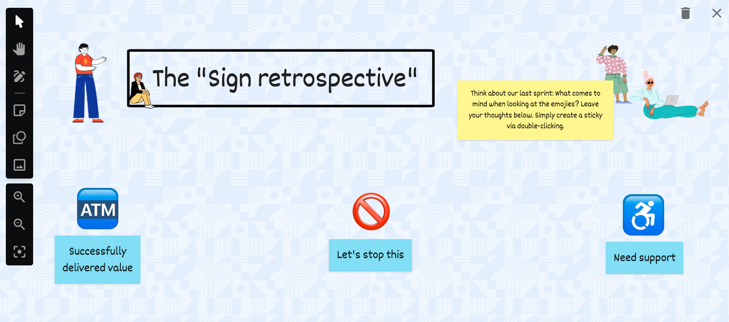 sprint retrospective games online sign emoji