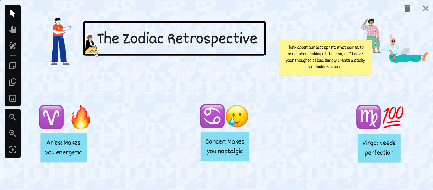 retrospective games for teams zodiac emoji