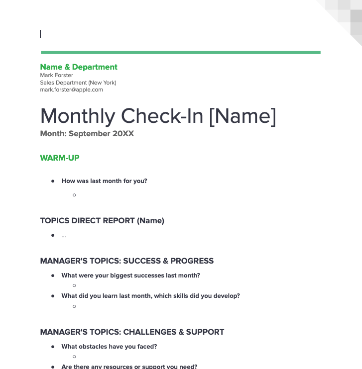 Monthly Free Check-In Template Printable