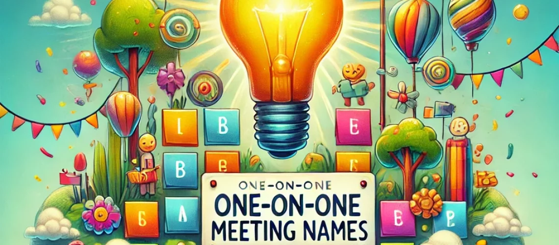 A fun and imaginative illustration representing creativity and excitement for one-on-one meeting names